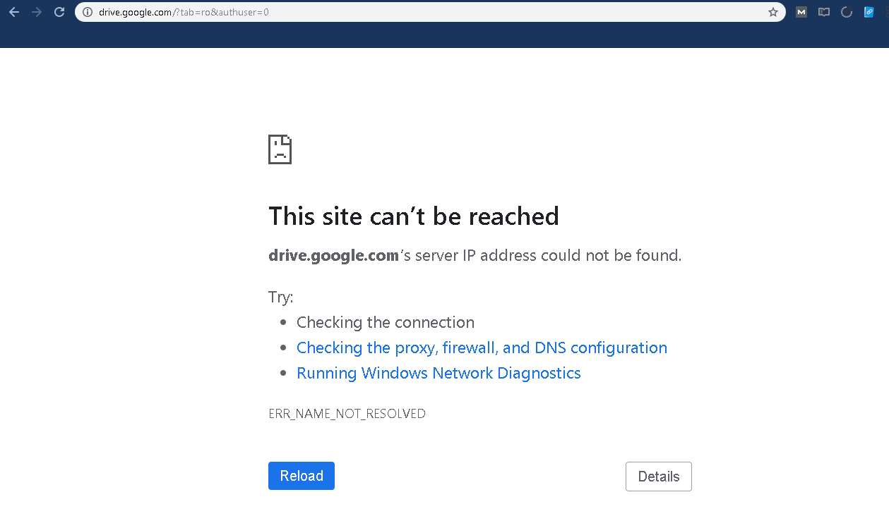 DNS error on Google Chrome.