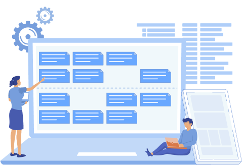 Group 1171277585 Tech workers using Kanban board.