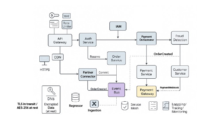 Microservices architecture diagram for eCommerce store. 
