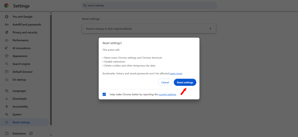 Reset Your Chrome Browser